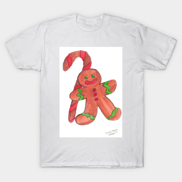 Gingerbread Person Watercolor T-Shirt by Finnaflutter